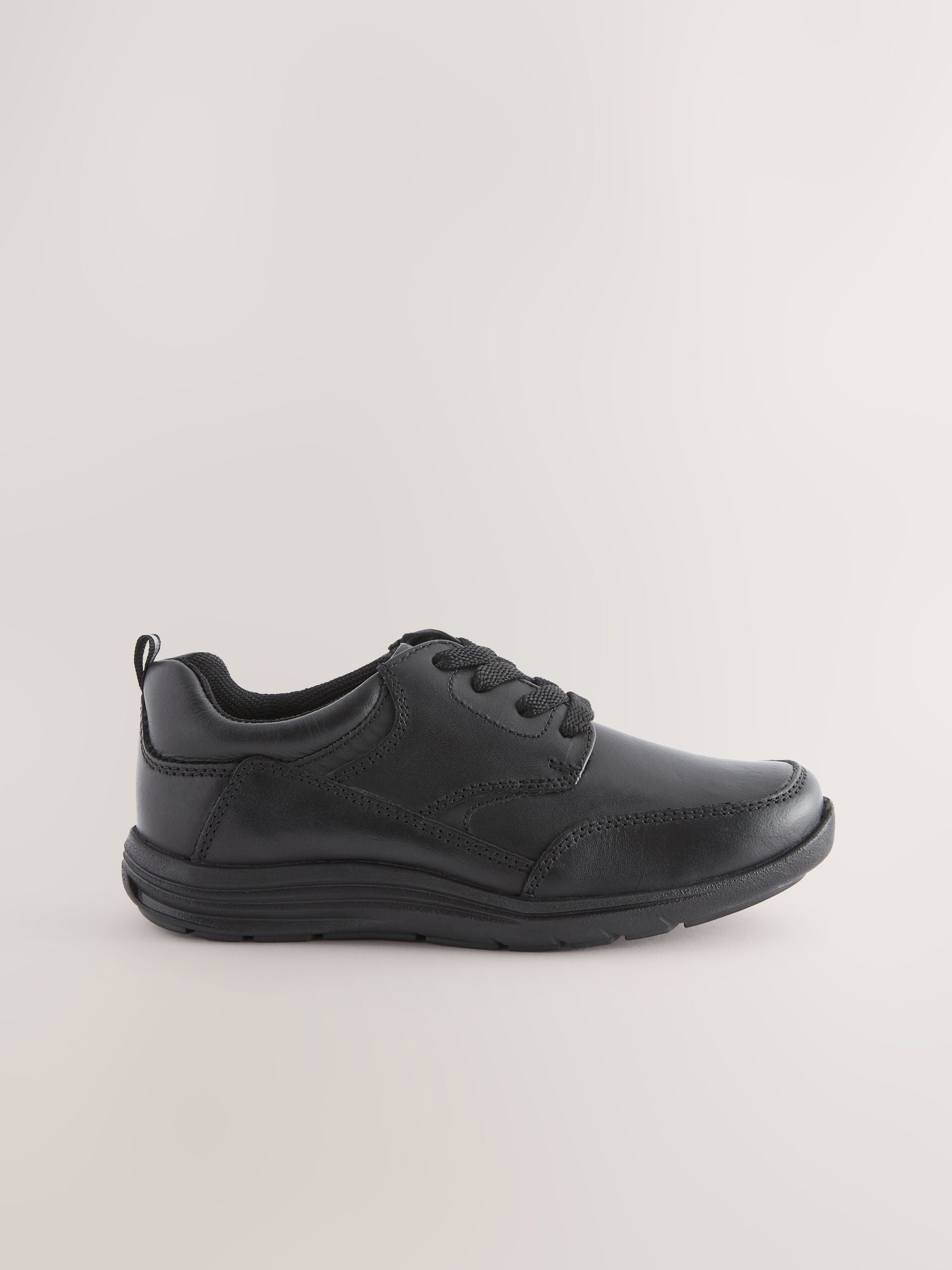 Black Extra Wide Fit (H) School Leather Lace-Up Shoes image 2
