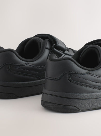 Black Standard Fit (F) Leather Barefoot Touch Fastening Elastic Lace School Shoes image 4