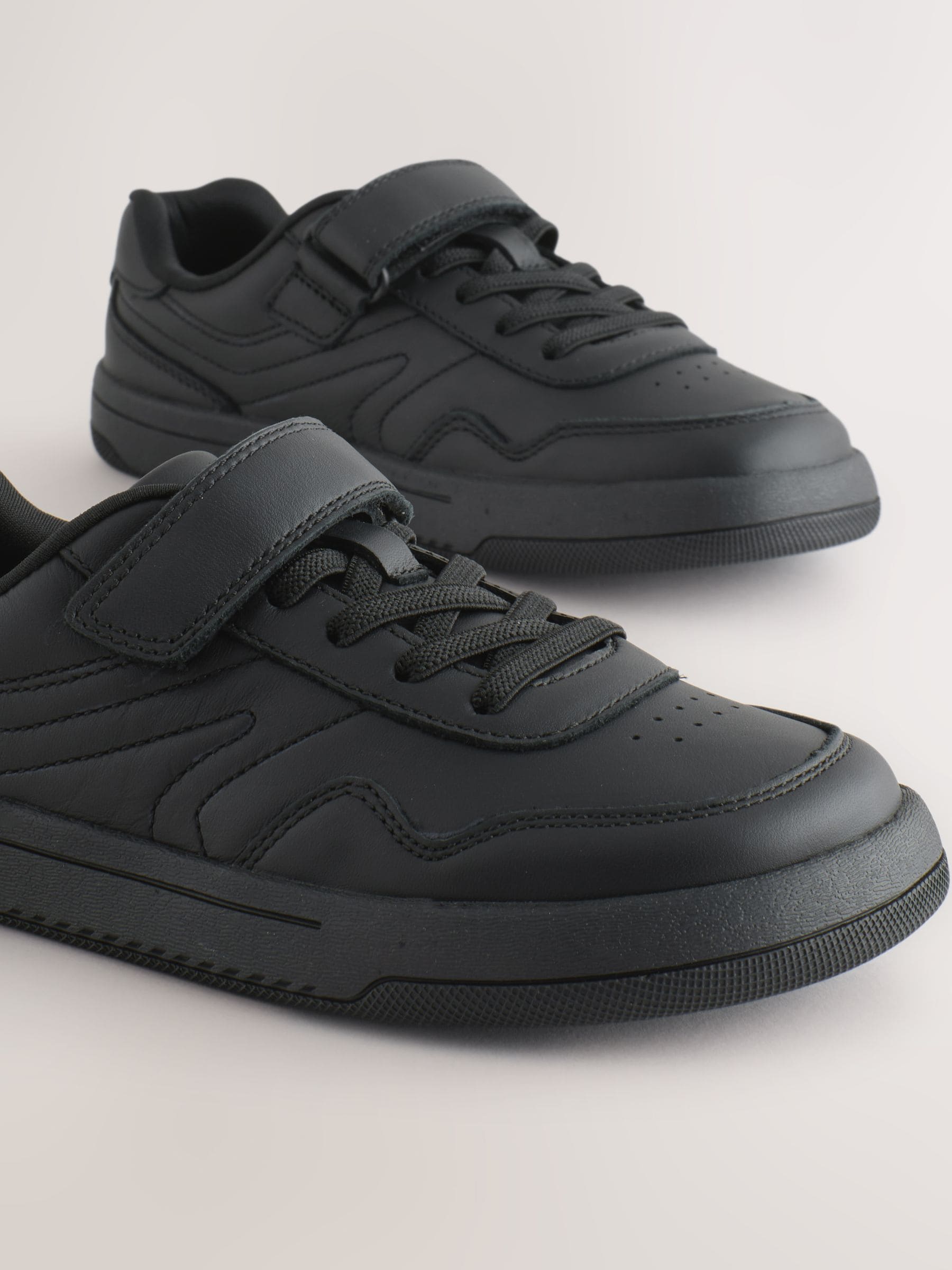 Black Standard Fit (F) Leather Barefoot Touch Fastening Elastic Lace School Shoes image 5