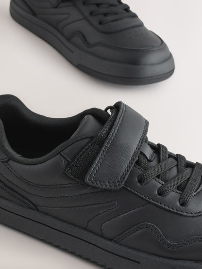 Black Standard Fit (F) Leather Barefoot Touch Fastening Elastic Lace School Shoes image 7