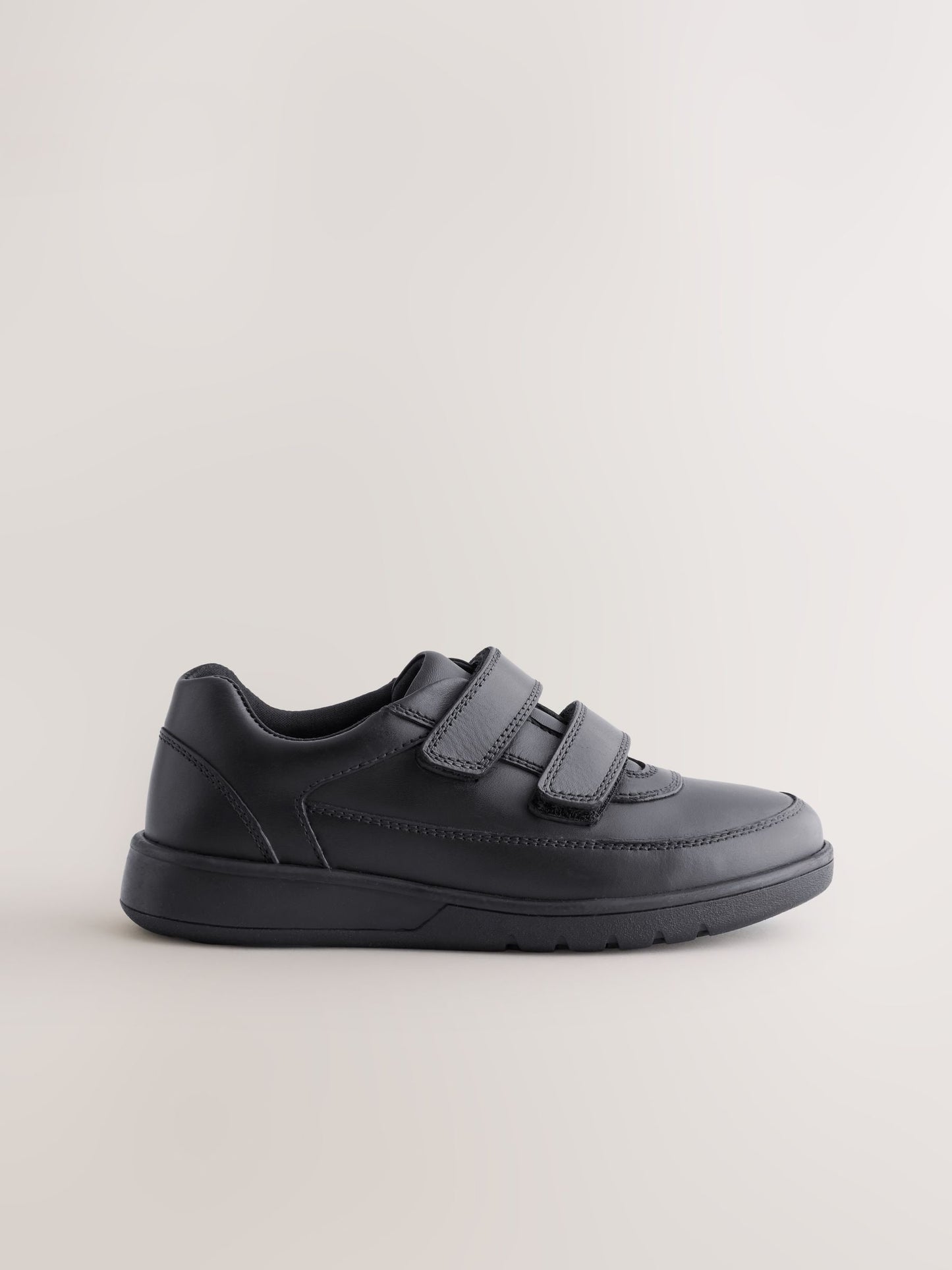 Black Standard Fit (F) Leather 2 Strap Touch Fastening School Shoes image 2