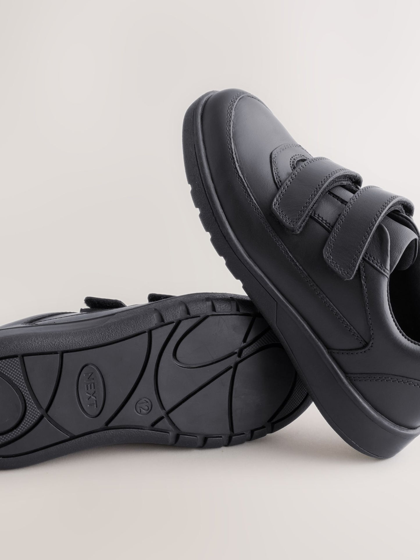 Black Standard Fit (F) Leather 2 Strap Touch Fastening School Shoes image 3