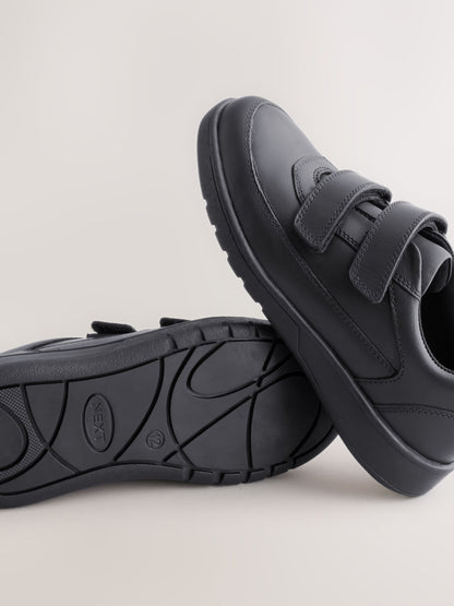 Black Standard Fit (F) Leather 2 Strap Touch Fastening School Shoes image 3