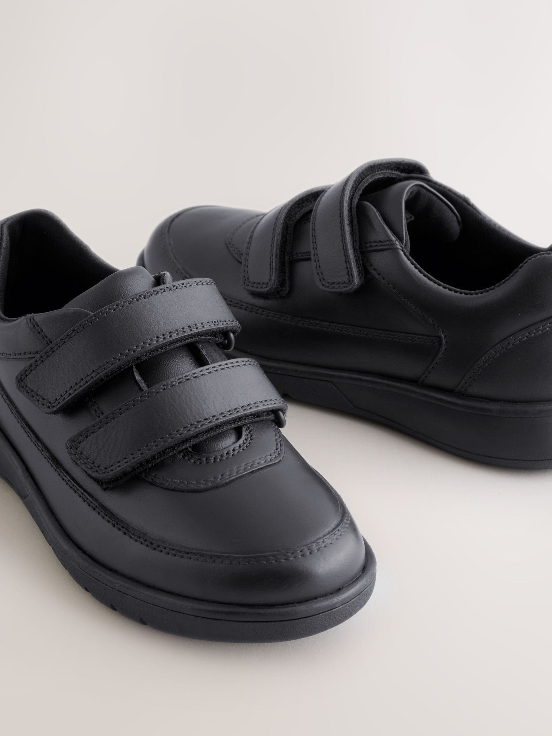 Black Standard Fit (F) Leather 2 Strap Touch Fastening School Shoes image 5