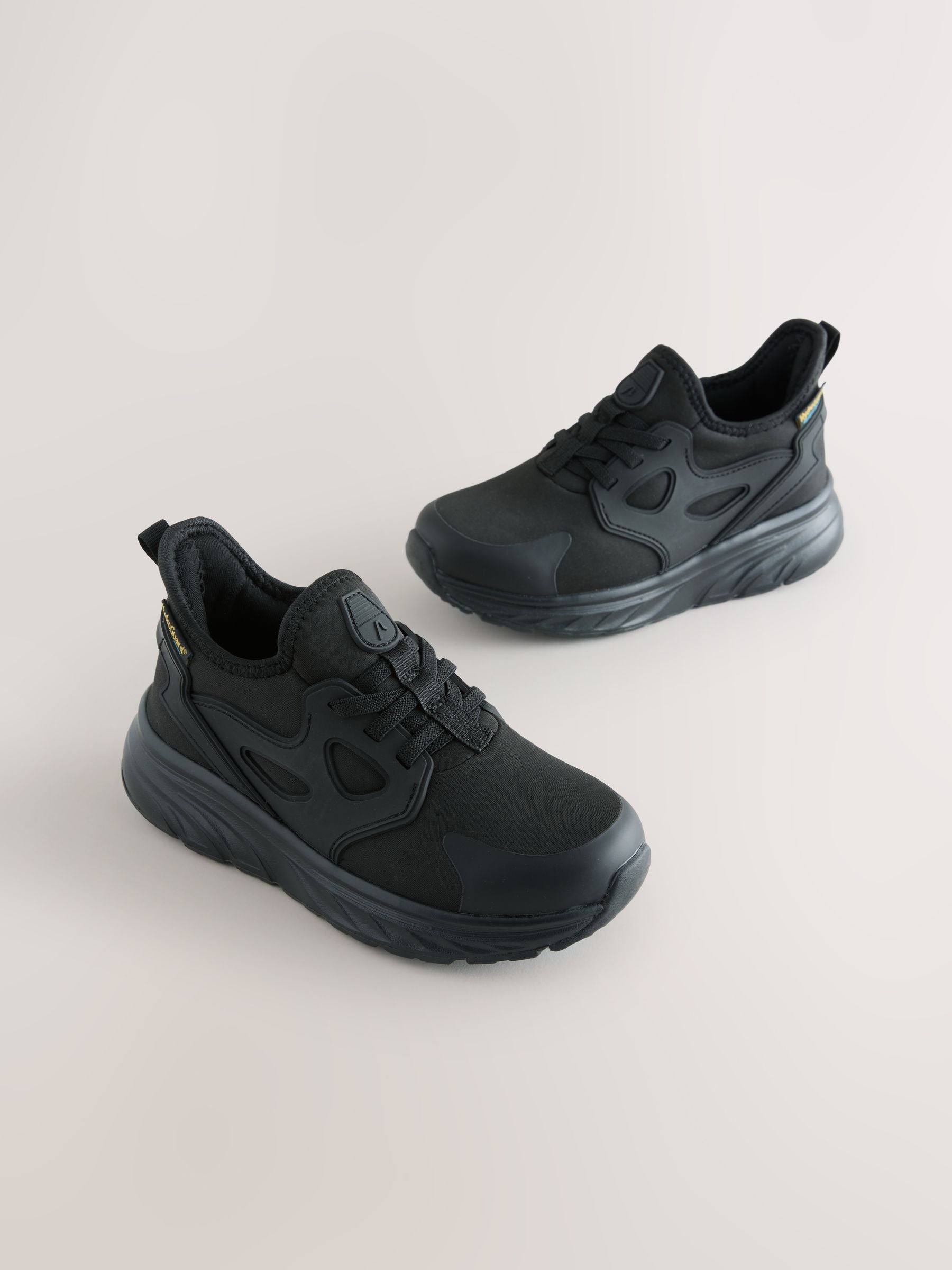 Black Elastic Lace Waterproof School Trainers image 1