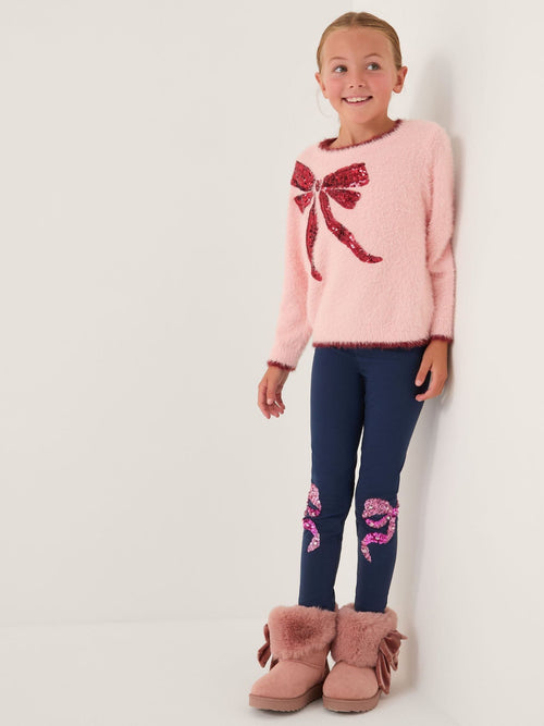 Monsoon Blue Sequin Bow Leggings image 1