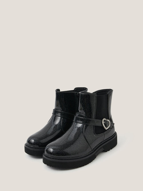 Monsoon Black Heart Buckle Glitter Patent Boots image 1