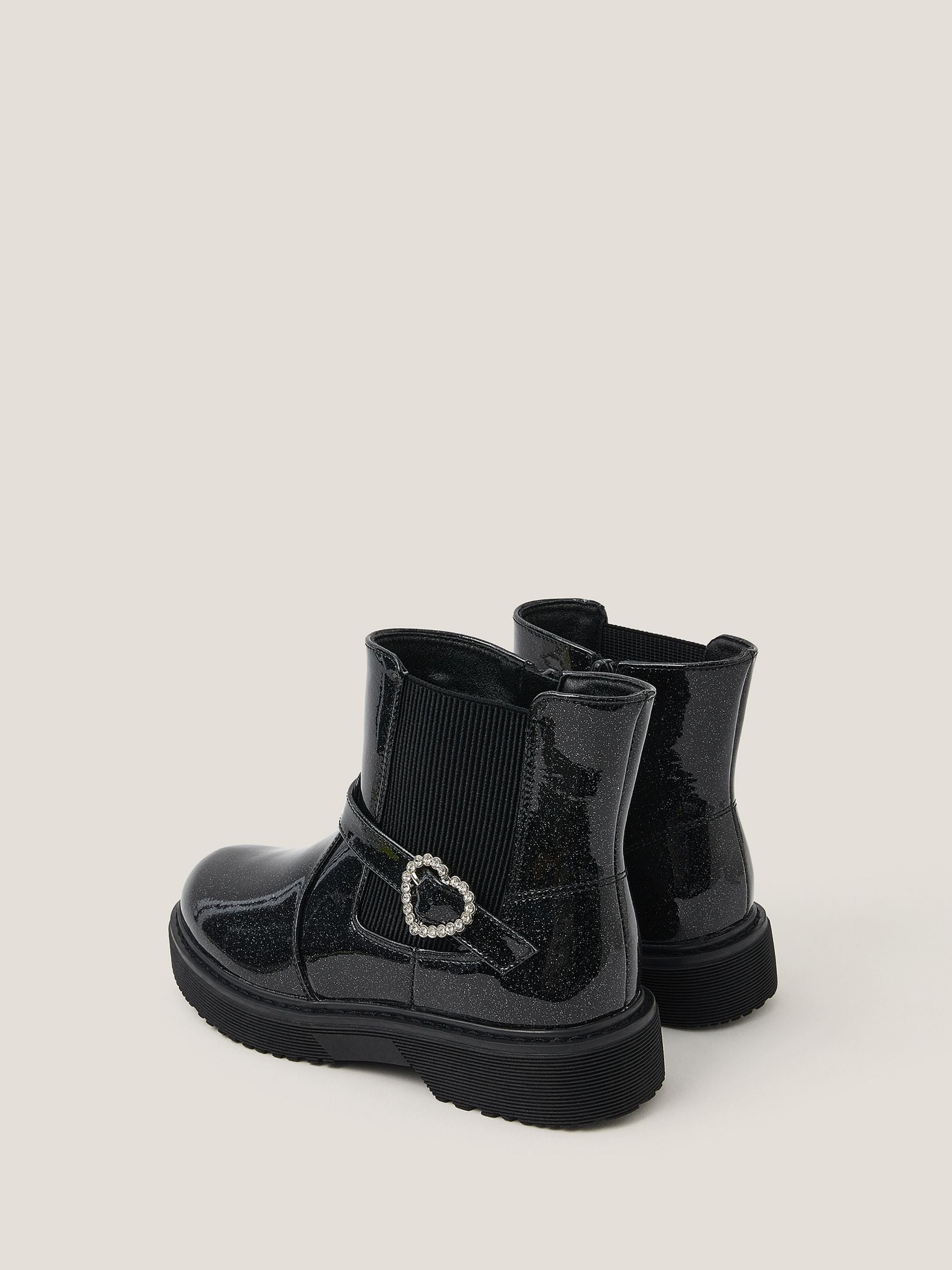 Monsoon Black Heart Buckle Glitter Patent Boots image 2