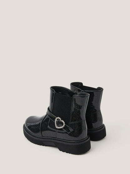 Monsoon Black Heart Buckle Glitter Patent Boots image 2