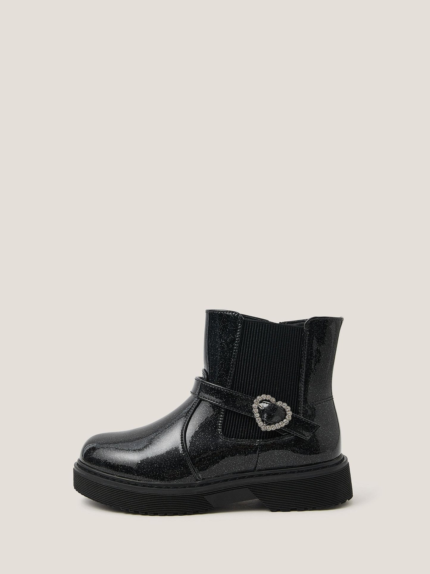 Monsoon Black Heart Buckle Glitter Patent Boots image 3