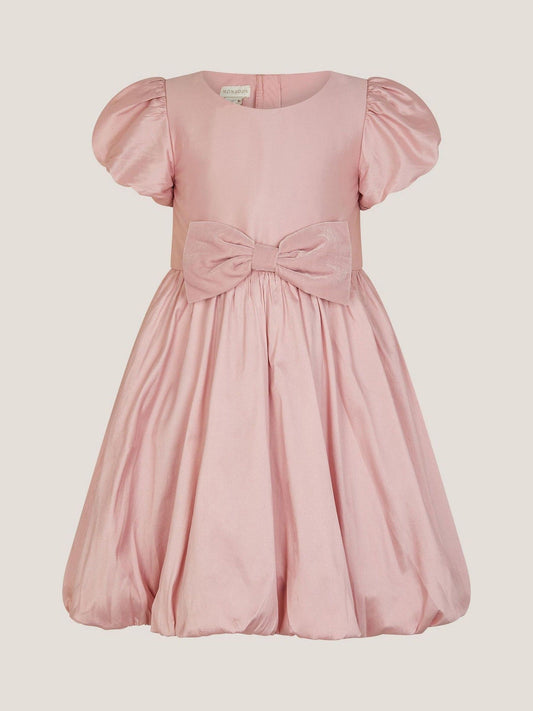 Monsoon Pink Puff Sleeve Velvet Bow Party Dress image 1