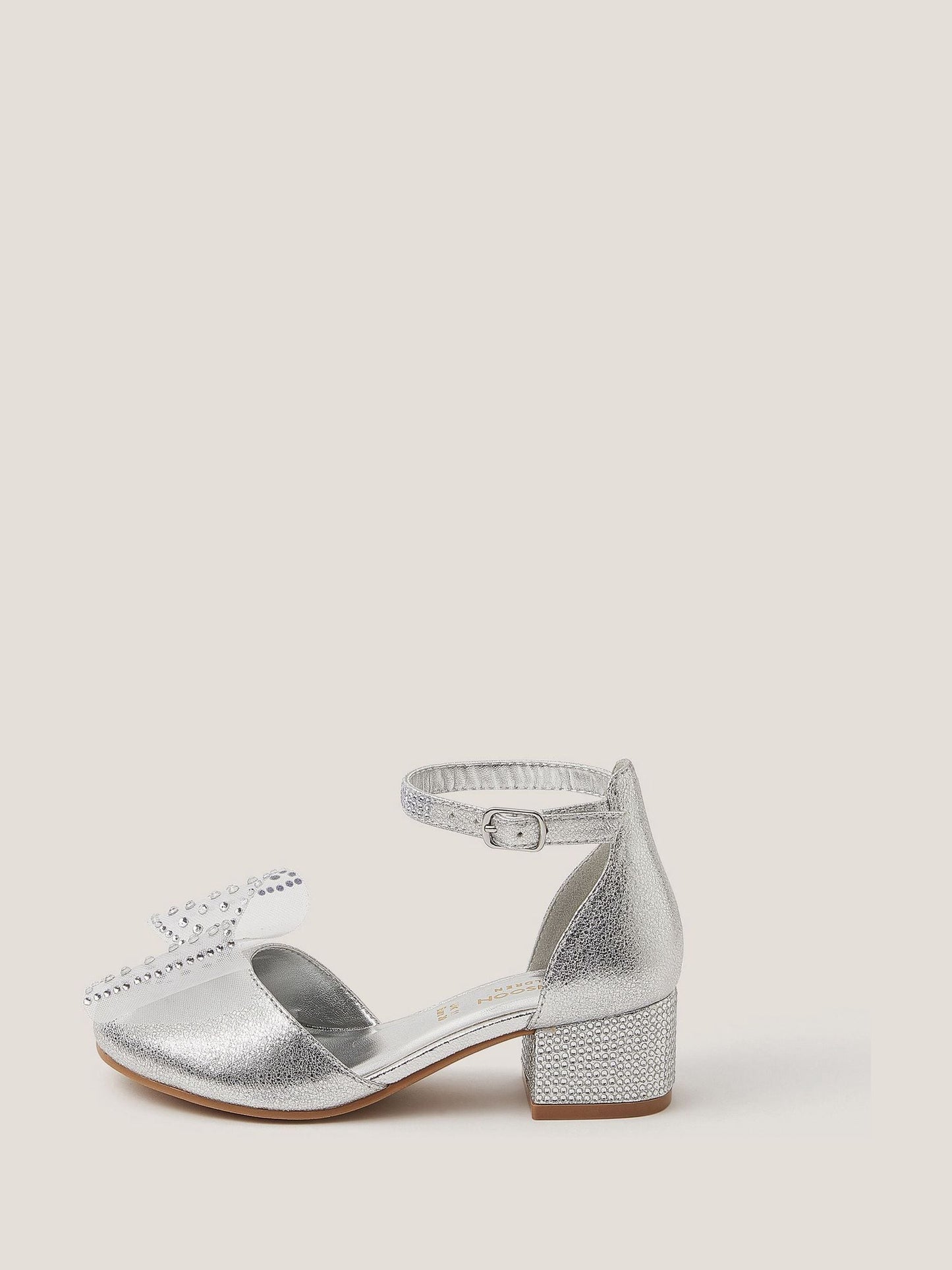 Monsoon Silver Diamanté Bow Metallic Two-Part Heels image 1