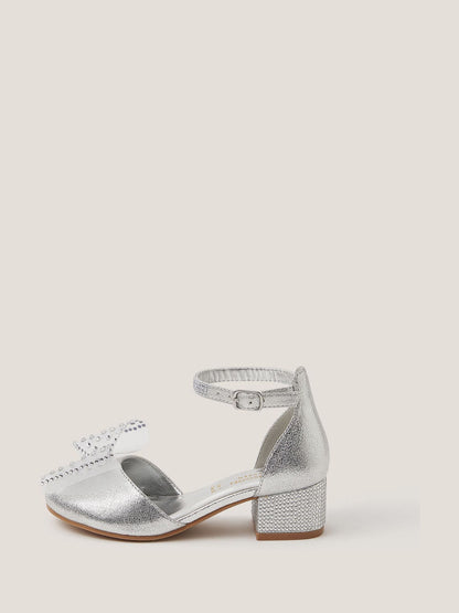 Monsoon Silver Diamanté Bow Metallic Two-Part Heels image 1