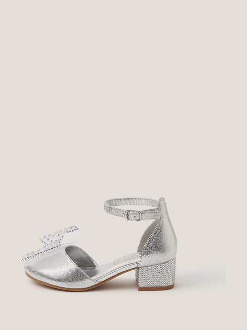 Monsoon Silver Diamanté Bow Metallic Two-Part Heels image 1