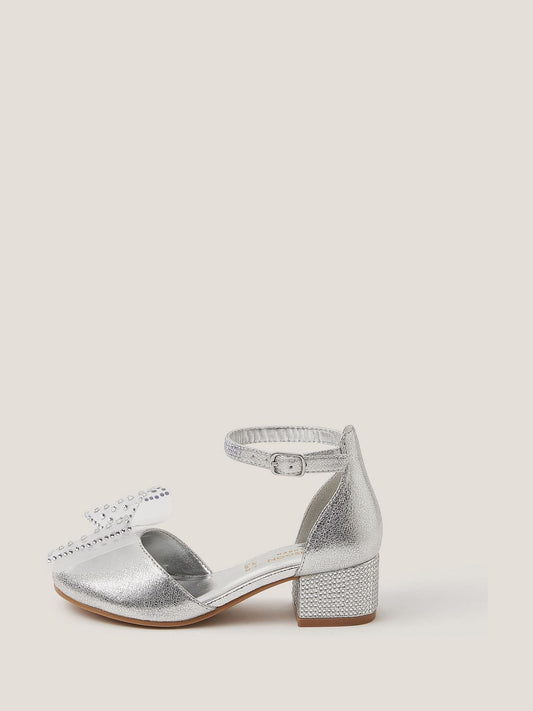Monsoon Silver Diamanté Bow Metallic Two-Part Heels image 1
