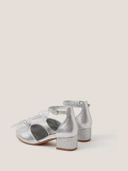 Monsoon Silver Diamanté Bow Metallic Two-Part Heels image 2