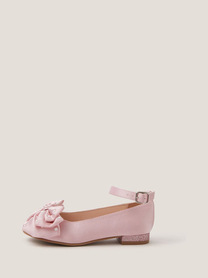 Monsoon Pink Pearl Bow Satin Flats image 1