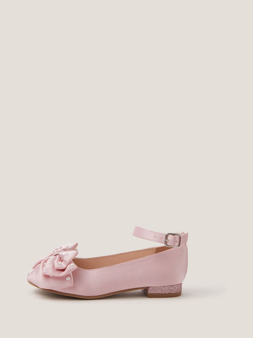 Monsoon Pink Pearl Bow Satin Flats image 1
