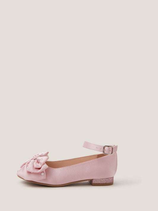 Monsoon Pink Pearl Bow Satin Flats image 1