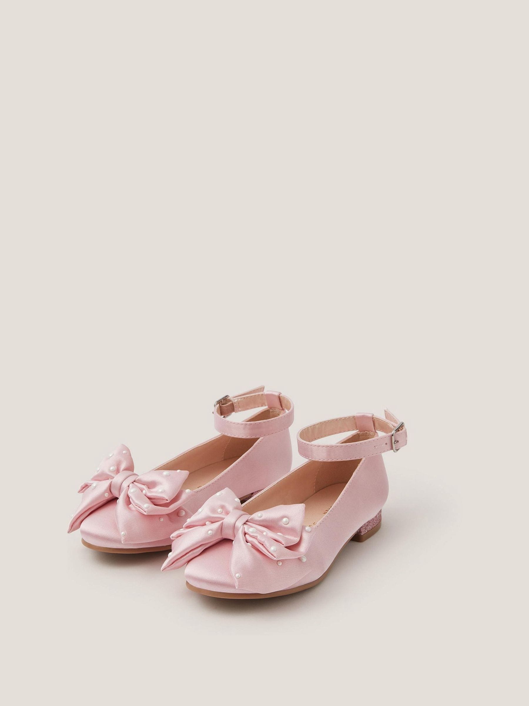 Monsoon Pink Pearl Bow Satin Flats image 2