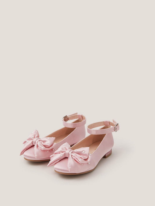 Monsoon Pink Pearl Bow Satin Flats image 2