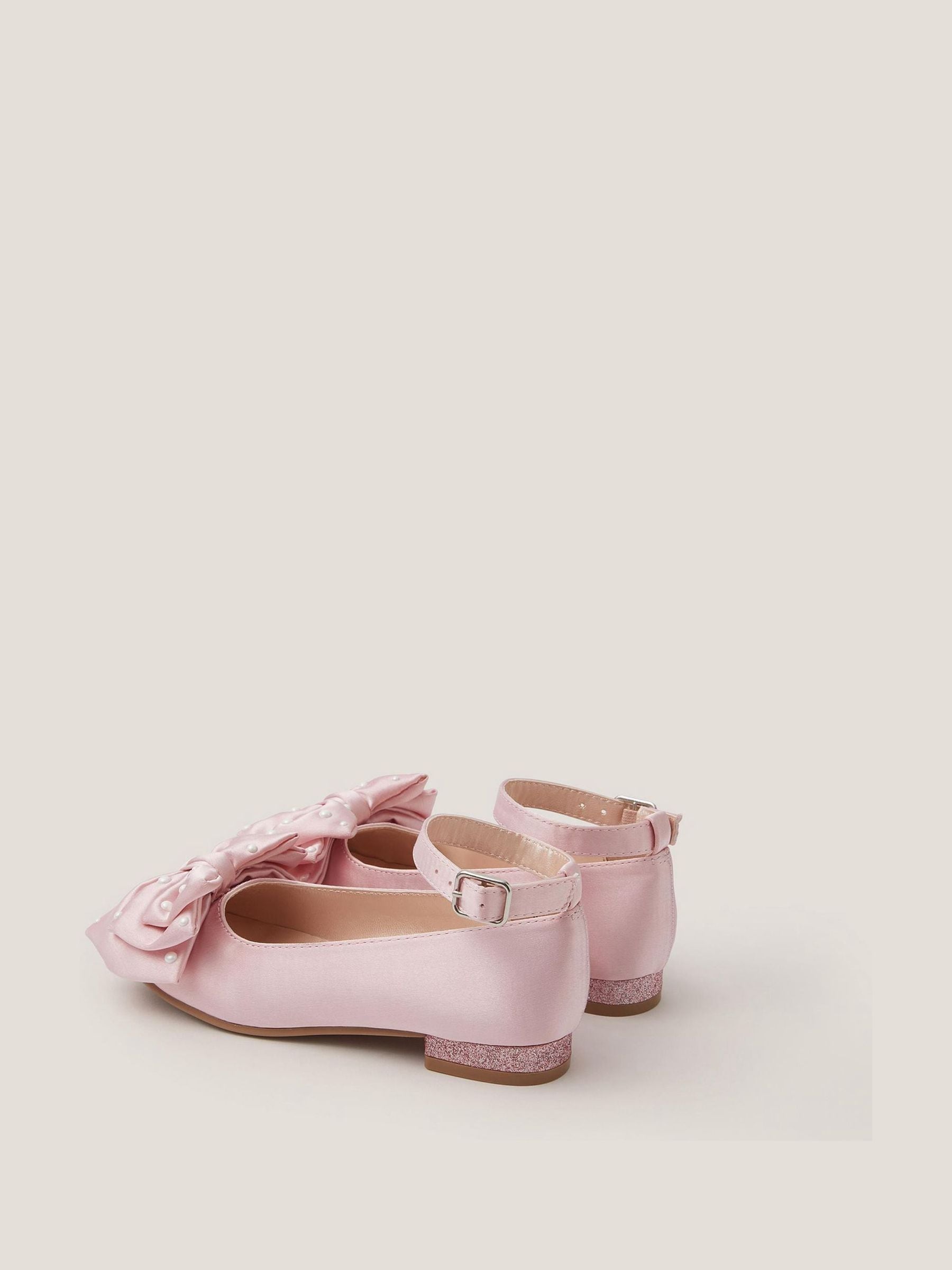 Monsoon Pink Pearl Bow Satin Flats image 3
