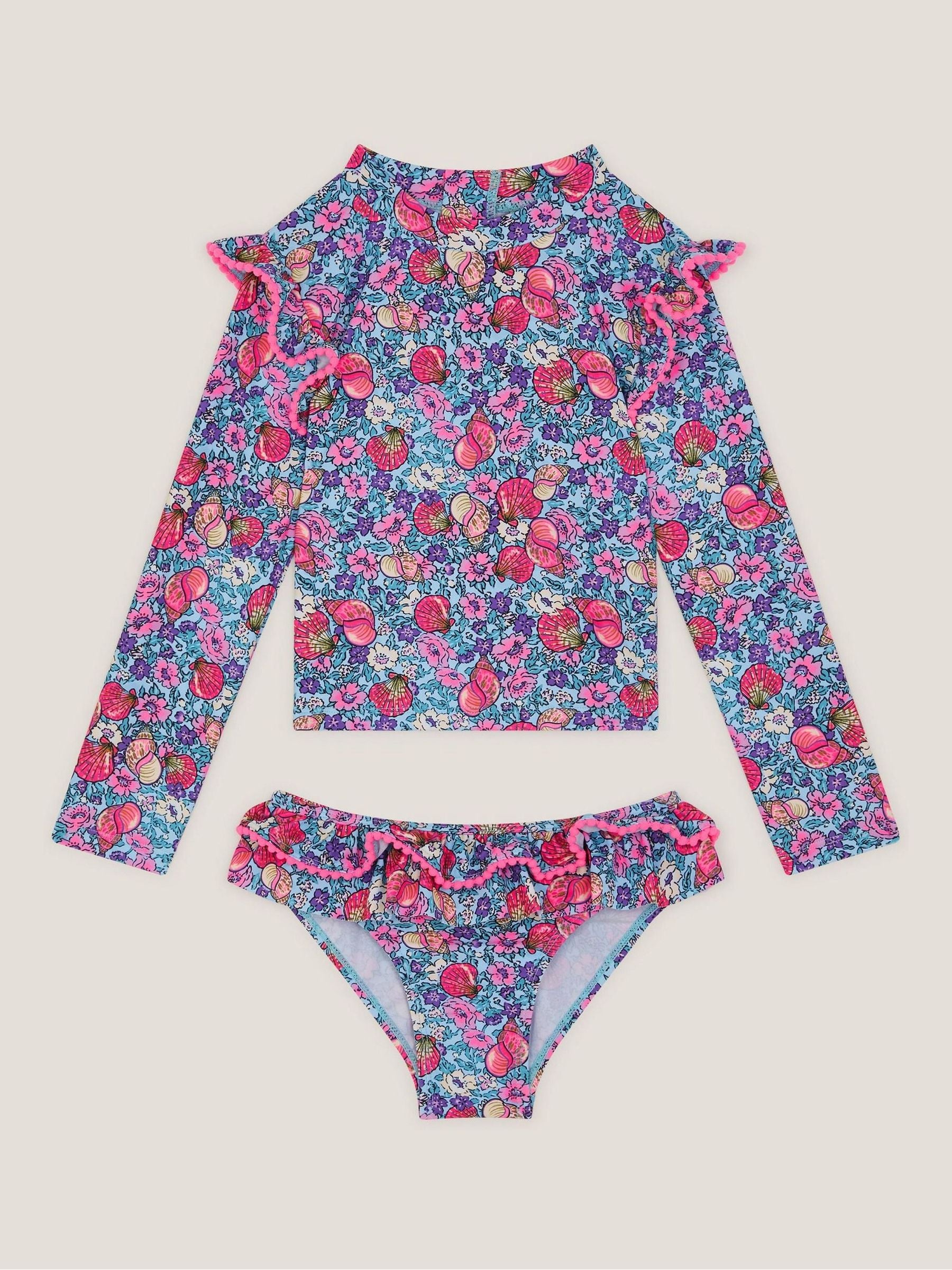Monsoon Blue Floral Shell Print UPF50+ Long Sleeve Swim Set image 2