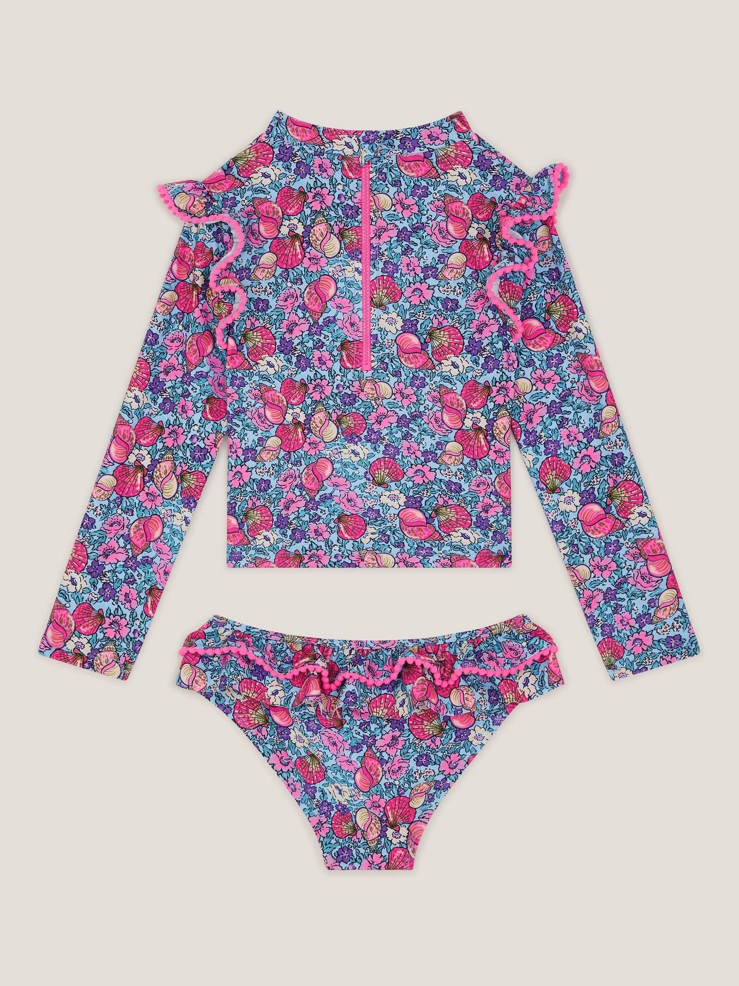 Monsoon Blue Floral Shell Print UPF50+ Long Sleeve Swim Set image 1