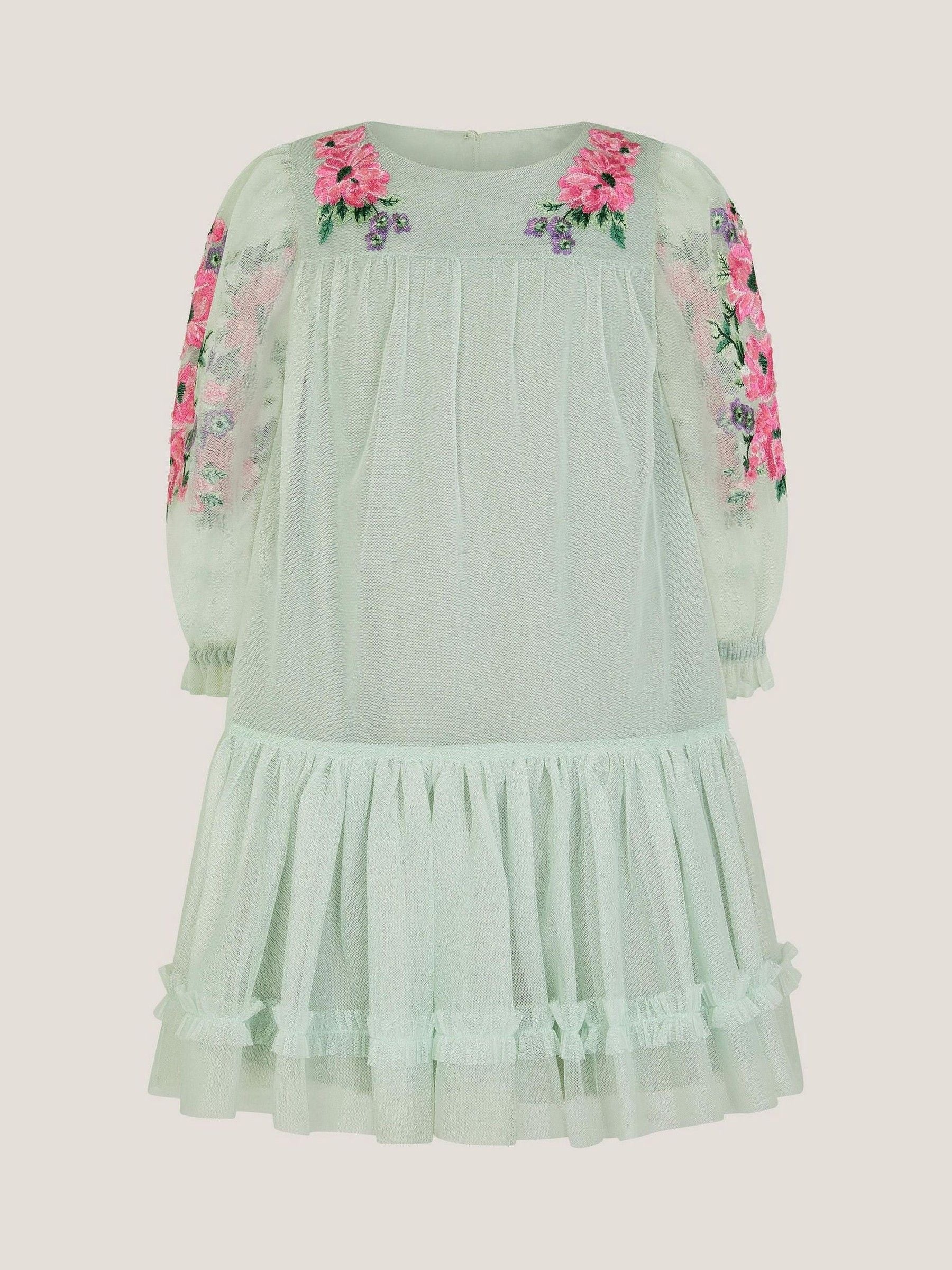 Monsoon Green Peony Embroidered Tulle Party Dress image 1