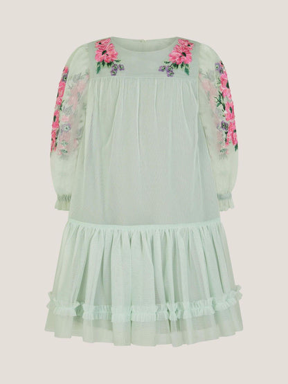 Monsoon Green Peony Embroidered Tulle Party Dress image 1