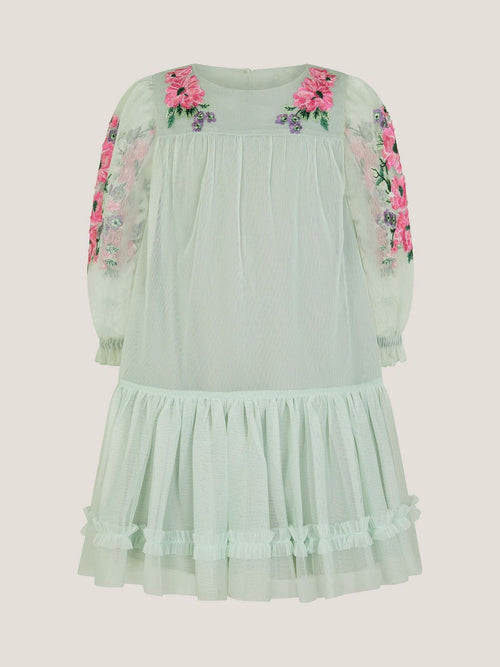 Monsoon Green Peony Embroidered Tulle Party Dress image 1