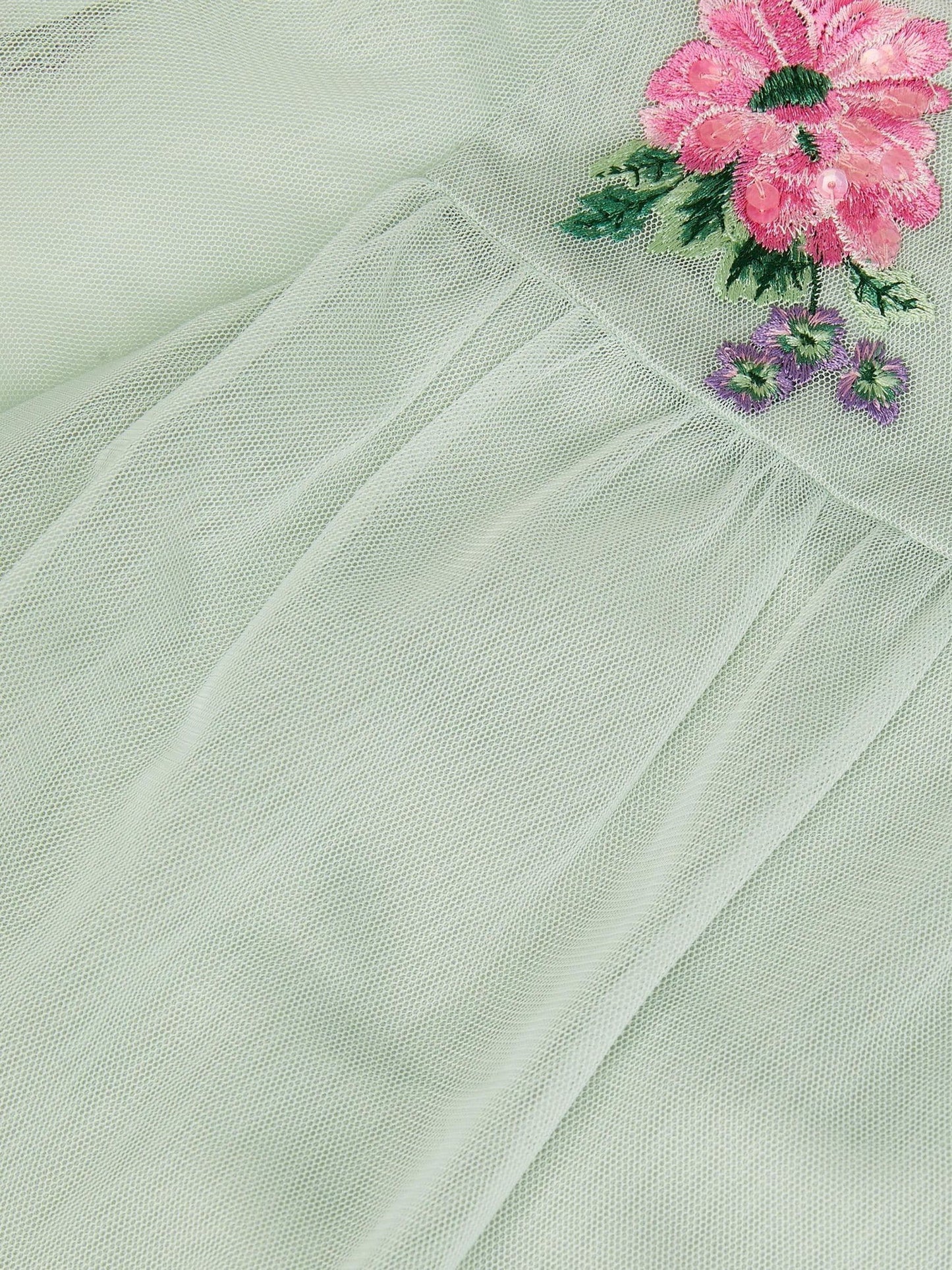 Monsoon Green Peony Embroidered Tulle Party Dress image 3