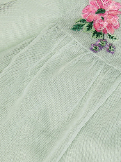 Monsoon Green Peony Embroidered Tulle Party Dress image 3