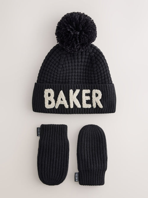 Dsiney Kidz - Baker by Ted Baker Black Boucle Faux Fur Pom Hat and Mittens Set image 1