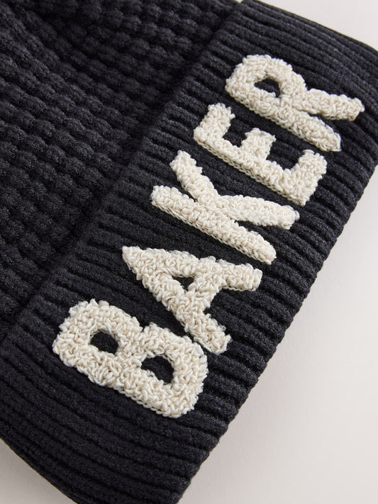 Dsiney Kidz - Baker by Ted Baker Black Boucle Faux Fur Pom Hat and Mittens Set image 2