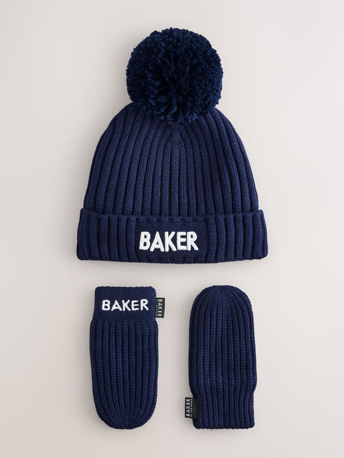 Dsiney Kidz - Baker by Ted Baker Navy Logo Knitted Pom Hat and Mittens Set image 1