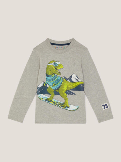 Dsiney Kidz - Monsoon Grey Snowboard Dinosaur Long Sleeve Top image 1
