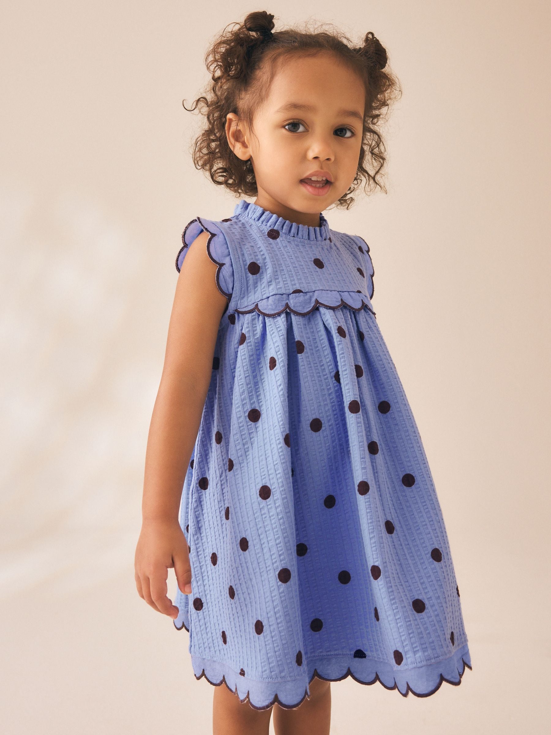 Dsiney Kidz - Blue Spot Sleeveless Scallop Detail Summer Dress (3mths-7yrs) image 1