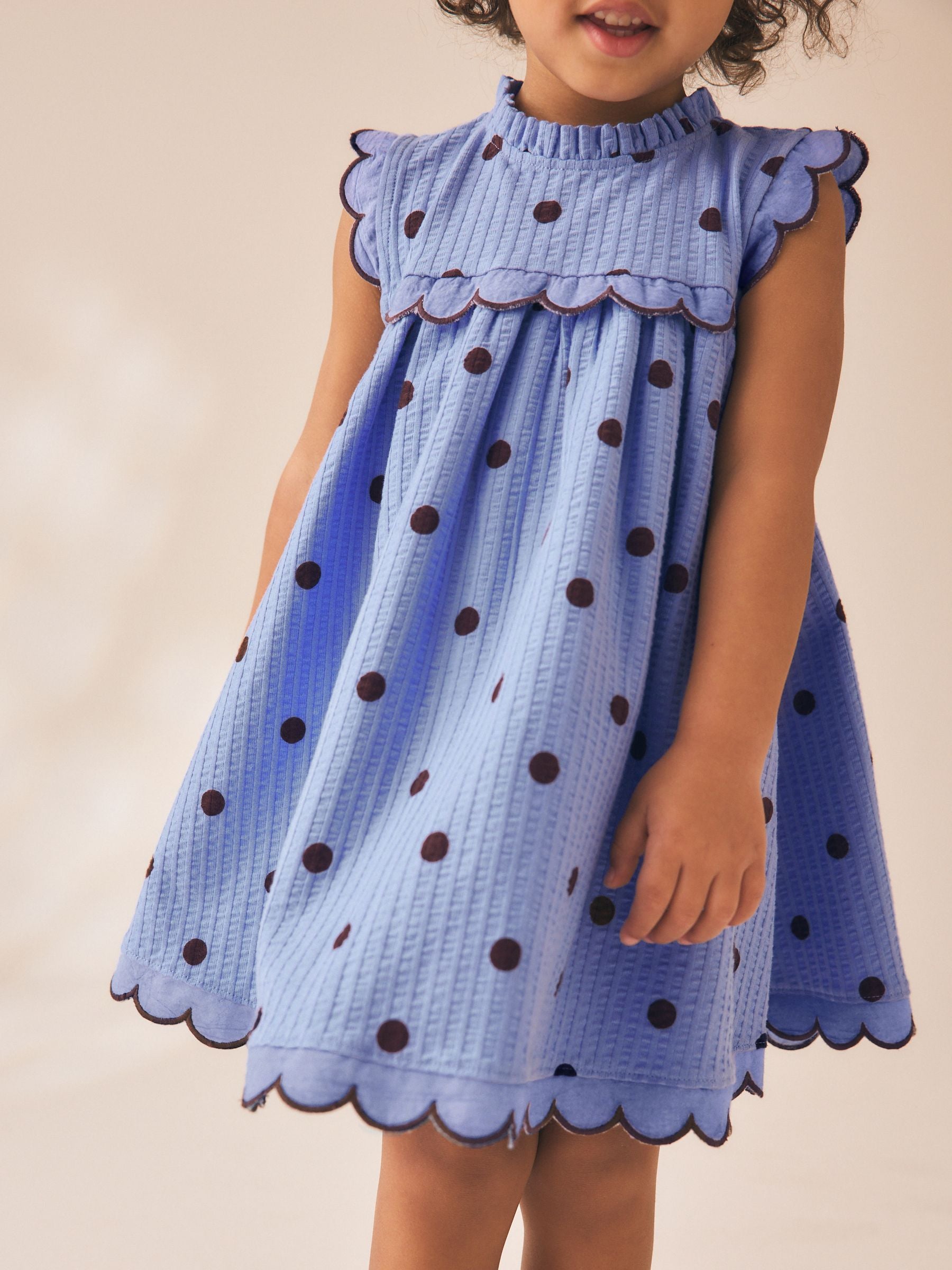 Dsiney Kidz - Blue Spot Sleeveless Scallop Detail Summer Dress (3mths-7yrs) image 2