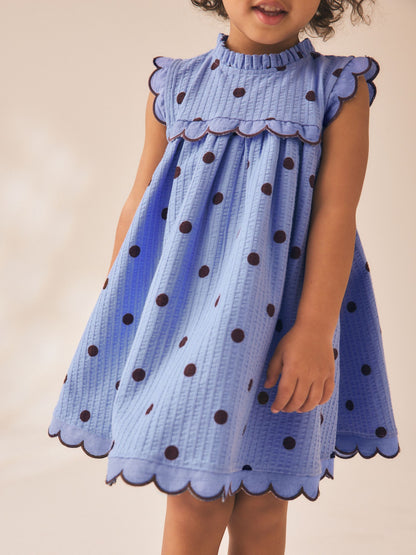Dsiney Kidz - Blue Spot Sleeveless Scallop Detail Summer Dress (3mths-7yrs) image 2