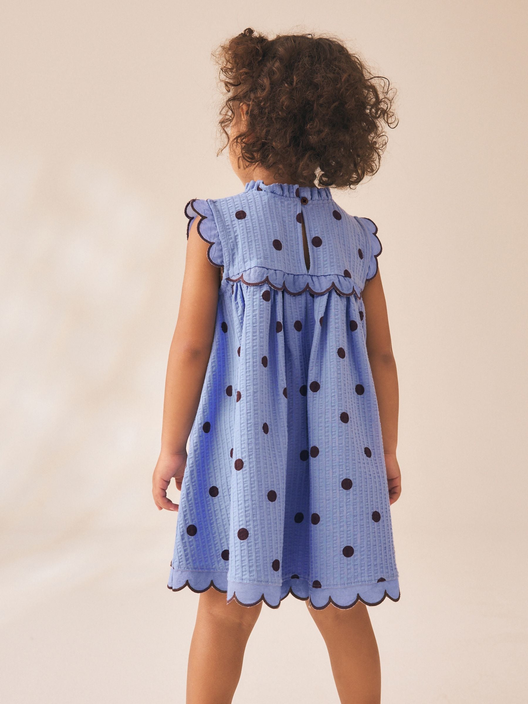 Dsiney Kidz - Blue Spot Sleeveless Scallop Detail Summer Dress (3mths-7yrs) image 3