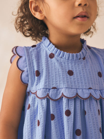 Dsiney Kidz - Blue Spot Sleeveless Scallop Detail Summer Dress (3mths-7yrs) image 4