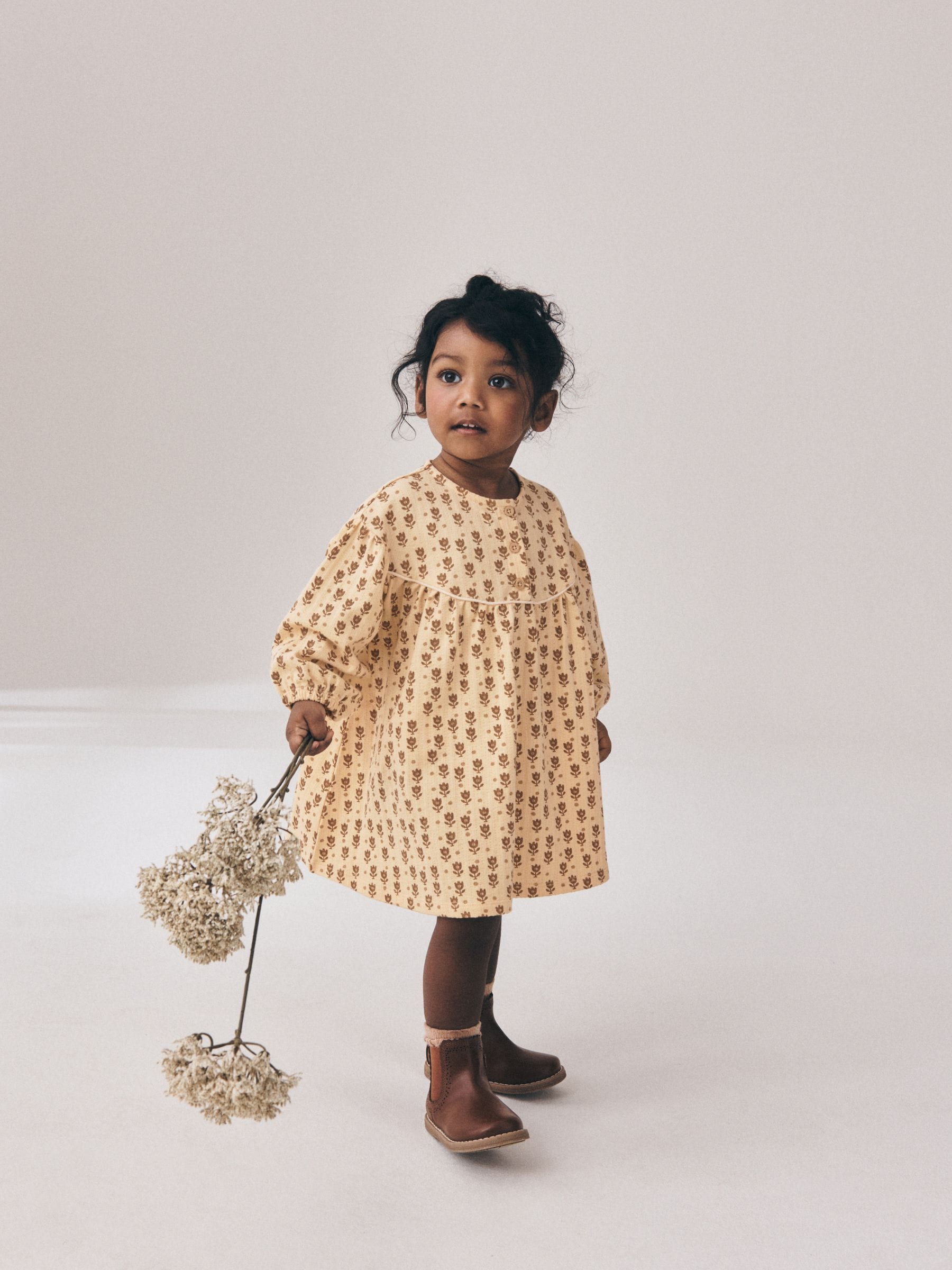 Dsiney Kidz - Neutral Floral Long Puff Sleeve Dress (3mths-7yrs) image 2