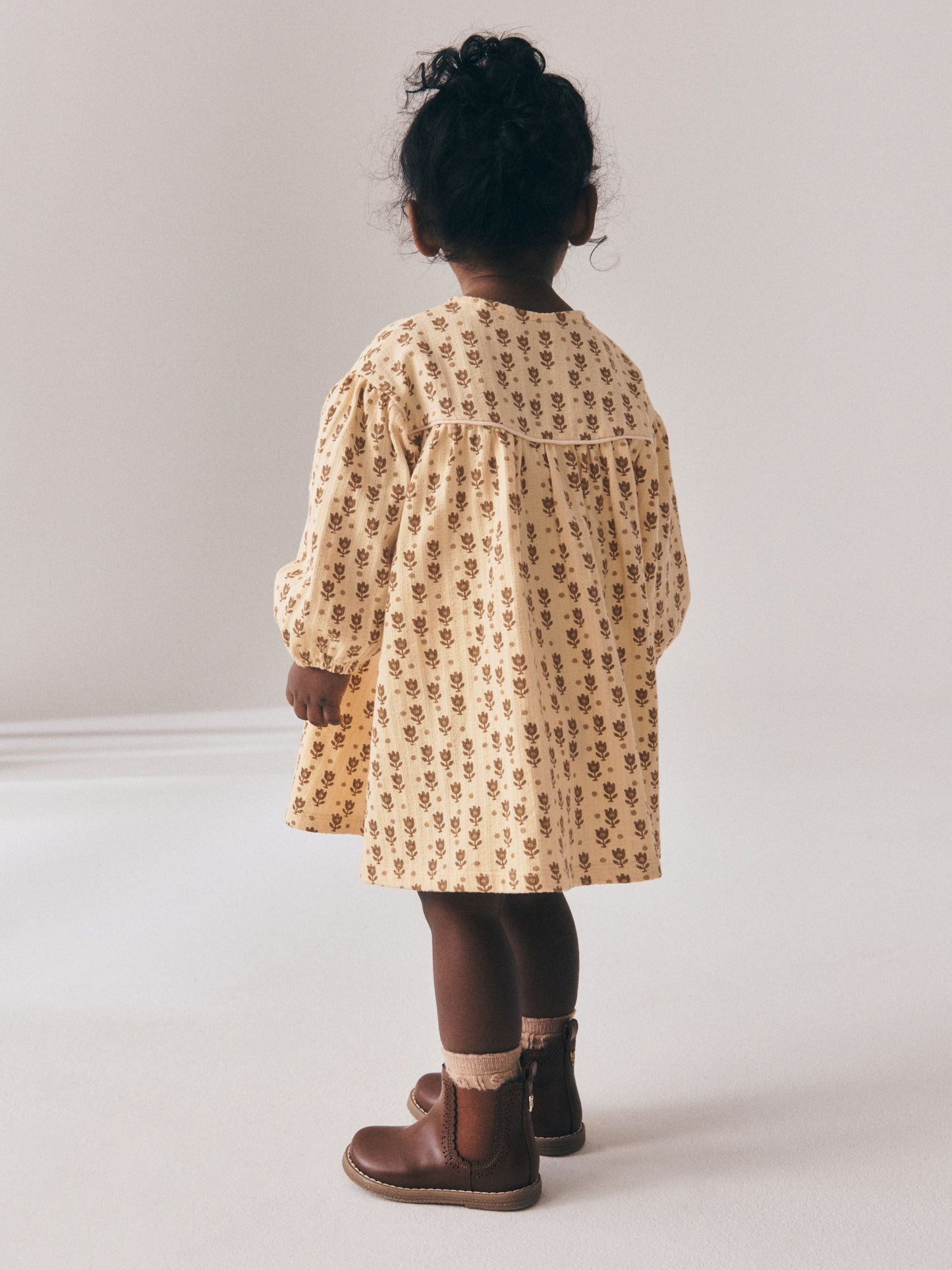 Dsiney Kidz - Neutral Floral Long Puff Sleeve Dress (3mths-7yrs) image 3