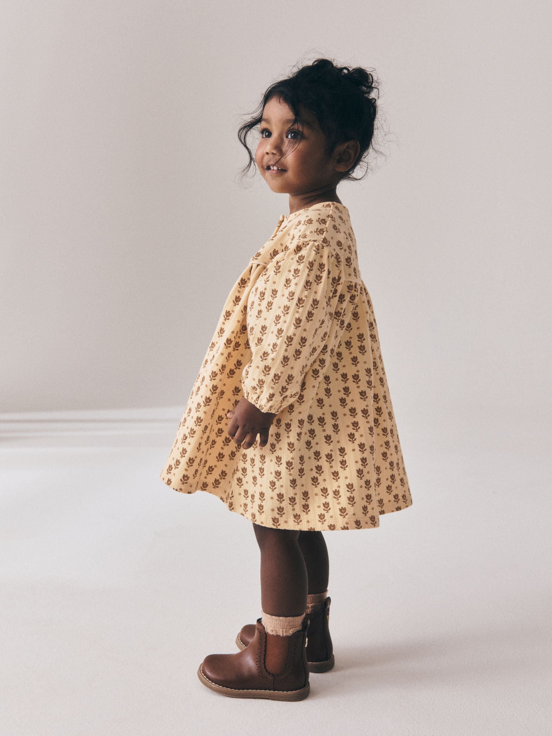 Dsiney Kidz - Neutral Floral Long Puff Sleeve Dress (3mths-7yrs) image 4