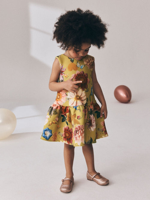 Dsiney Kidz - Mustard Yellow Scuba Occasion Dress (3mths-7yrs) image 1