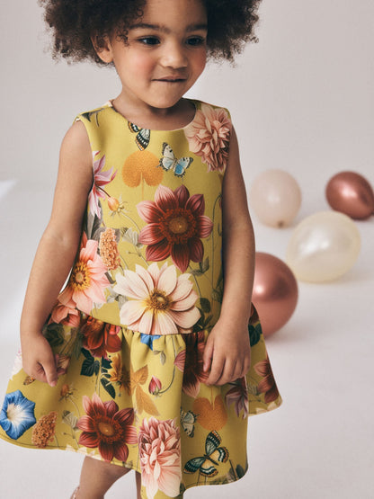 Dsiney Kidz - Mustard Yellow Scuba Occasion Dress (3mths-7yrs) image 2