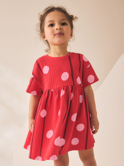 Dsiney Kidz - Red Pink Polka Dot Short Sleeve Jersey Dress (3mths-7yrs) image 1