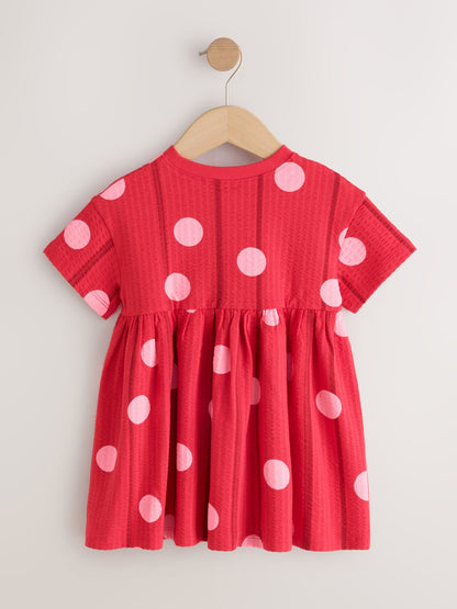 Red Pink Polka Dot Short Sleeve Jersey Dress (3mths-7yrs) image 5