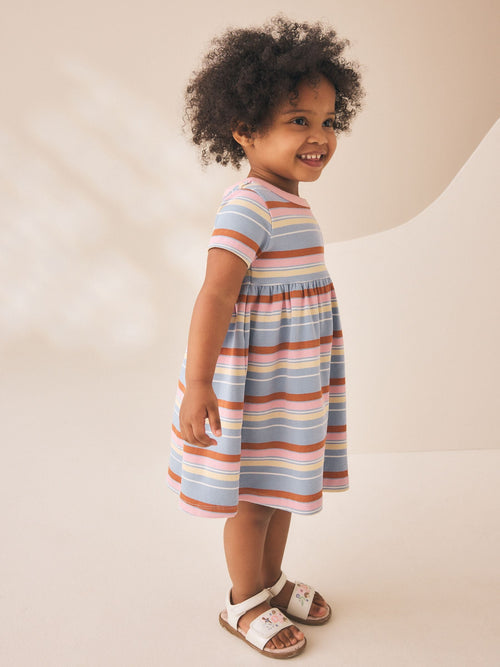 Blue Pink Stripe Short Sleeve Ribbed Dress (3mths-7yrs) image 1